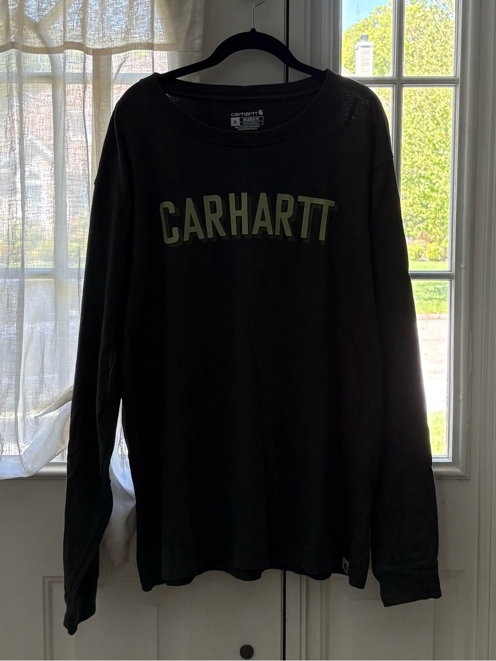 Carhartt Men's XL Long Sleeve T-Shirt Brown Relaxed Fit Logo Graphic Tee